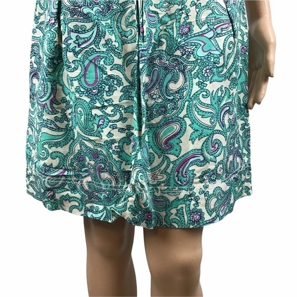 LOFT Skirt Size 4 Teal Multicolor Paisley Print Pleated Casual - Picture 2 of 7